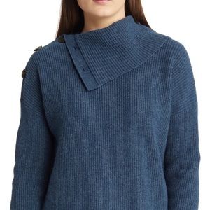 Madewell Button-Shoulder Turtleneck Sweater, Blue, Size X-small